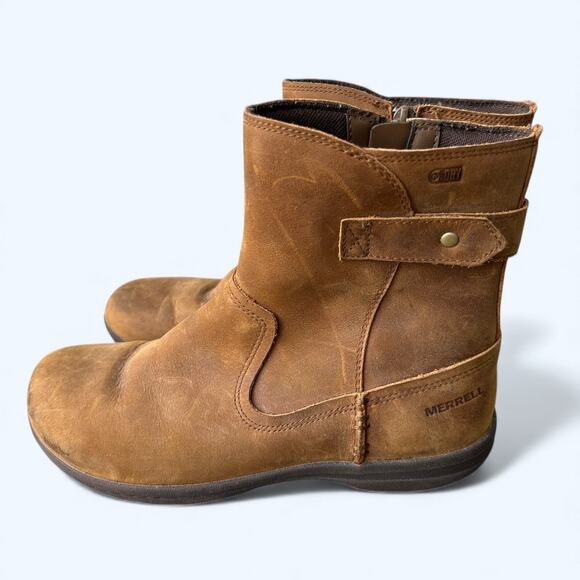 Merrell Encore Kassie Mid Waterproof Boots Brown Leather Womens sz 6.5 Gorpcore - Picture 1 of 14